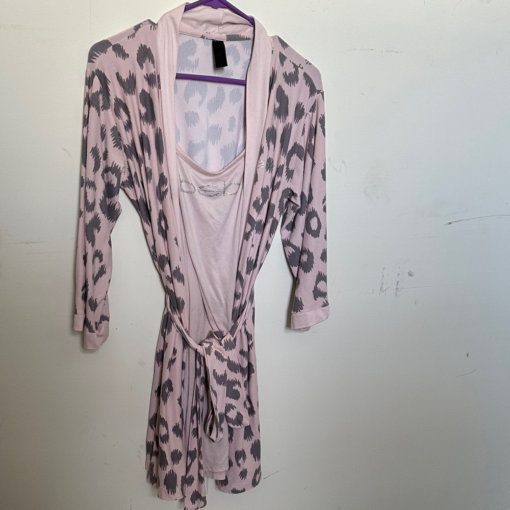BEBE Pink Gray Robe Lounge Dress Set Size M Soft Cozy Sleepwear Intimates - Picture 1 of 11